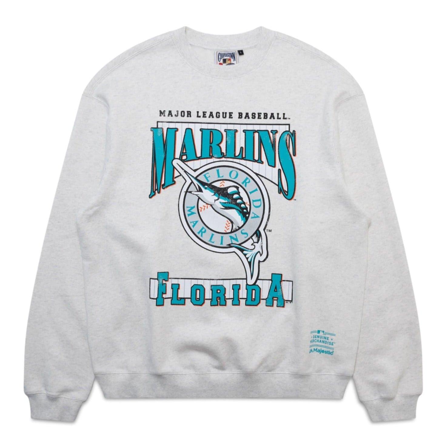 Majestic Athletic Jumpers Miami Marlins Majestic MLB Throwback Arch Vintage Crew Jumper - White Marle