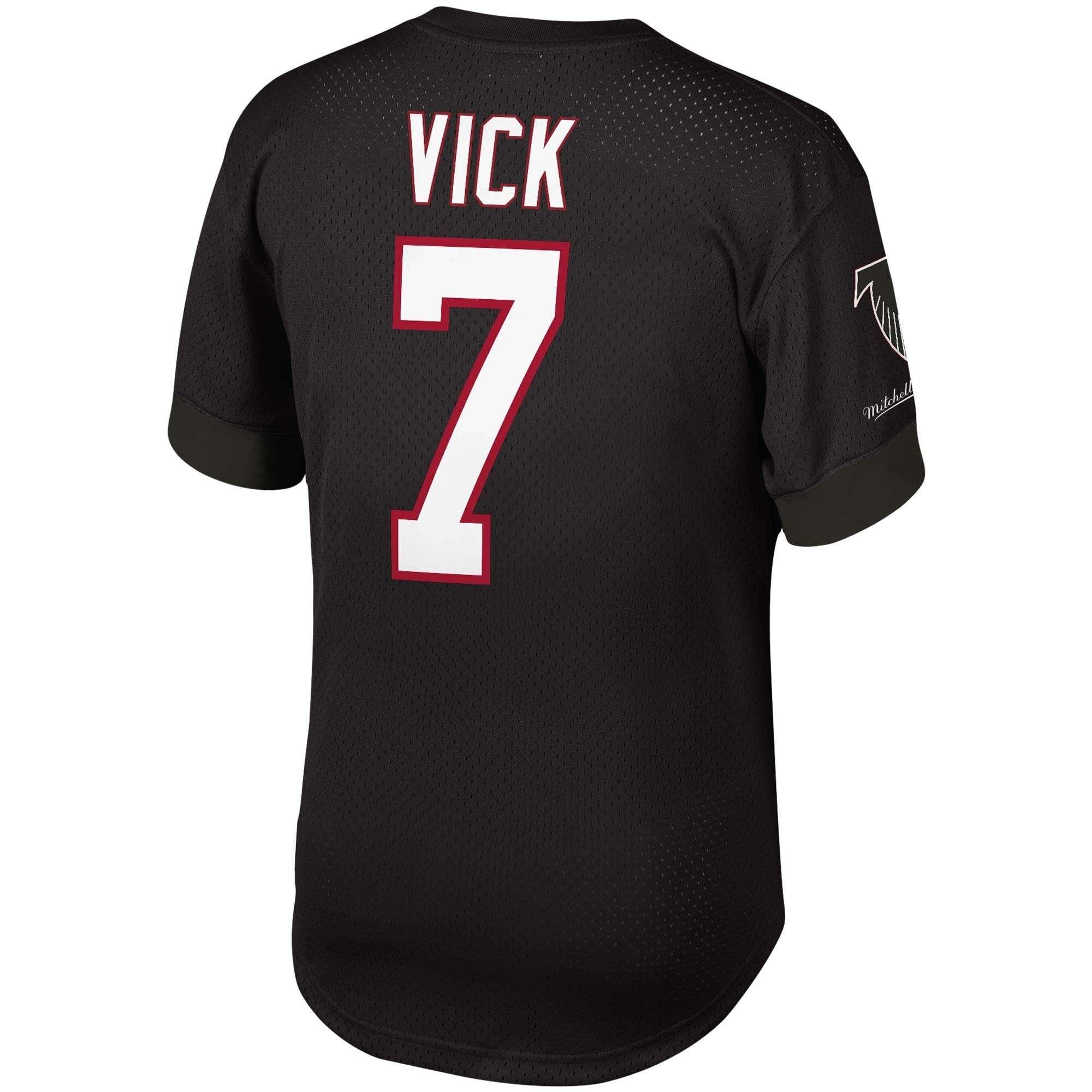 Mitchell And Ness T-Shirts Michael Vick Atlanta Falcons Mitchell & Ness NFL Name Number Mesh Crew - Black