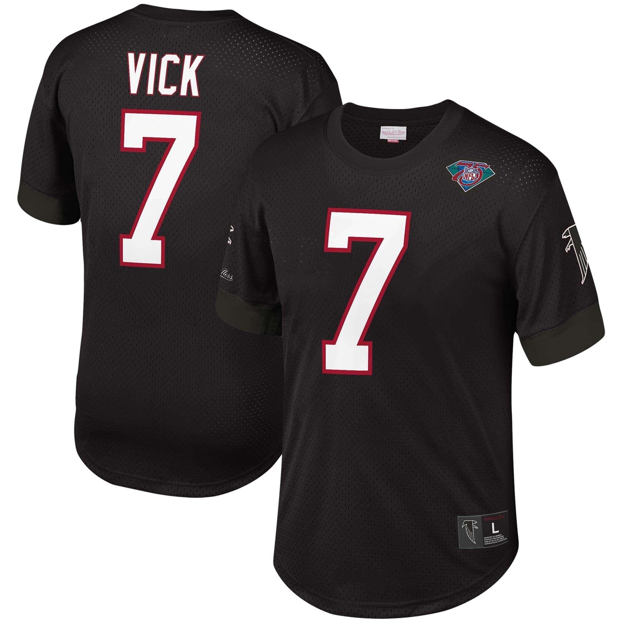 Mitchell And Ness T-Shirts Michael Vick Atlanta Falcons Mitchell & Ness NFL Name Number Mesh Crew - Black