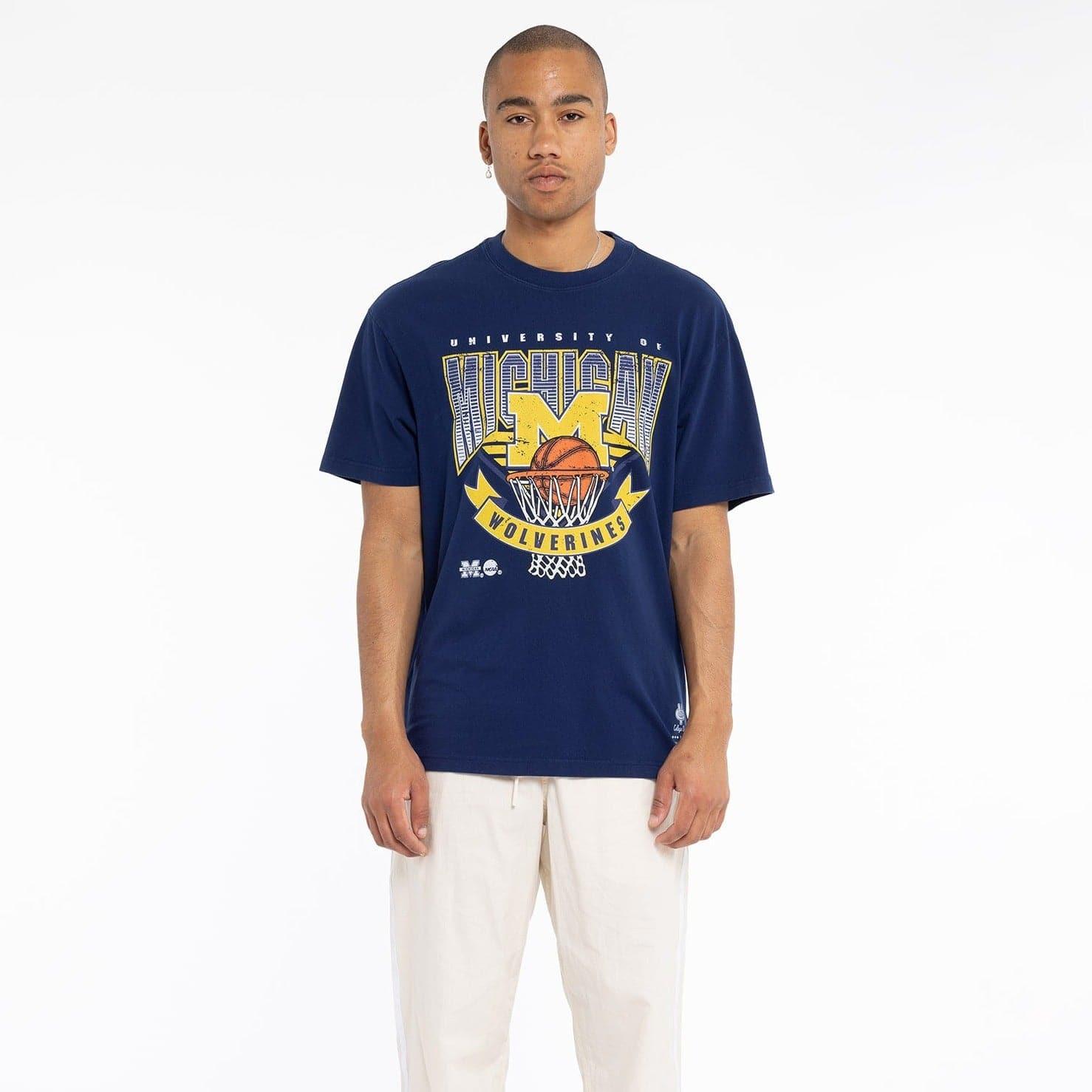 Mitchell And Ness T-Shirts Michigan Wolverines Mitchell & Ness NCAA Off The Rim Vintage T-Shirt - Navy