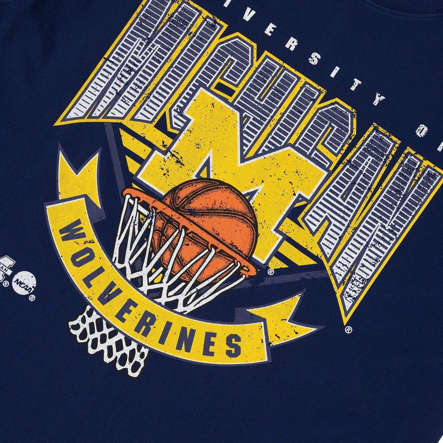 Mitchell And Ness T-Shirts Michigan Wolverines Mitchell & Ness NCAA Off The Rim Vintage T-Shirt - Navy