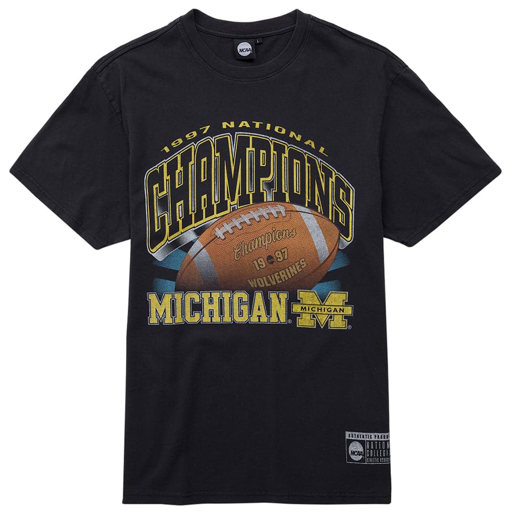 NCAA Branded T-Shirts Michigan Wolverines NCAA 97 National Champs Vintage T-Shirt - Faded Black