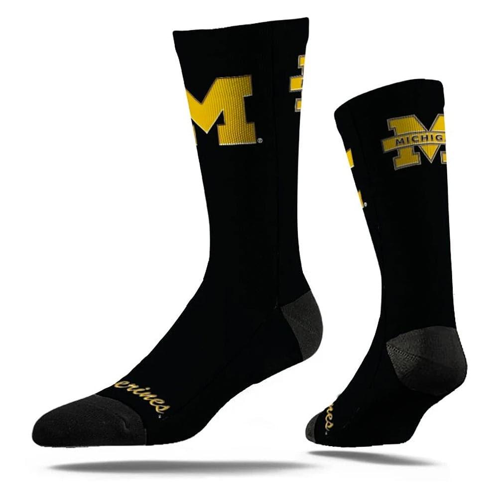 Strideline Socks M/L (8-12 US) Michigan Wolverines Strideline NCAA Team Chrome Classic Crew Socks - Black