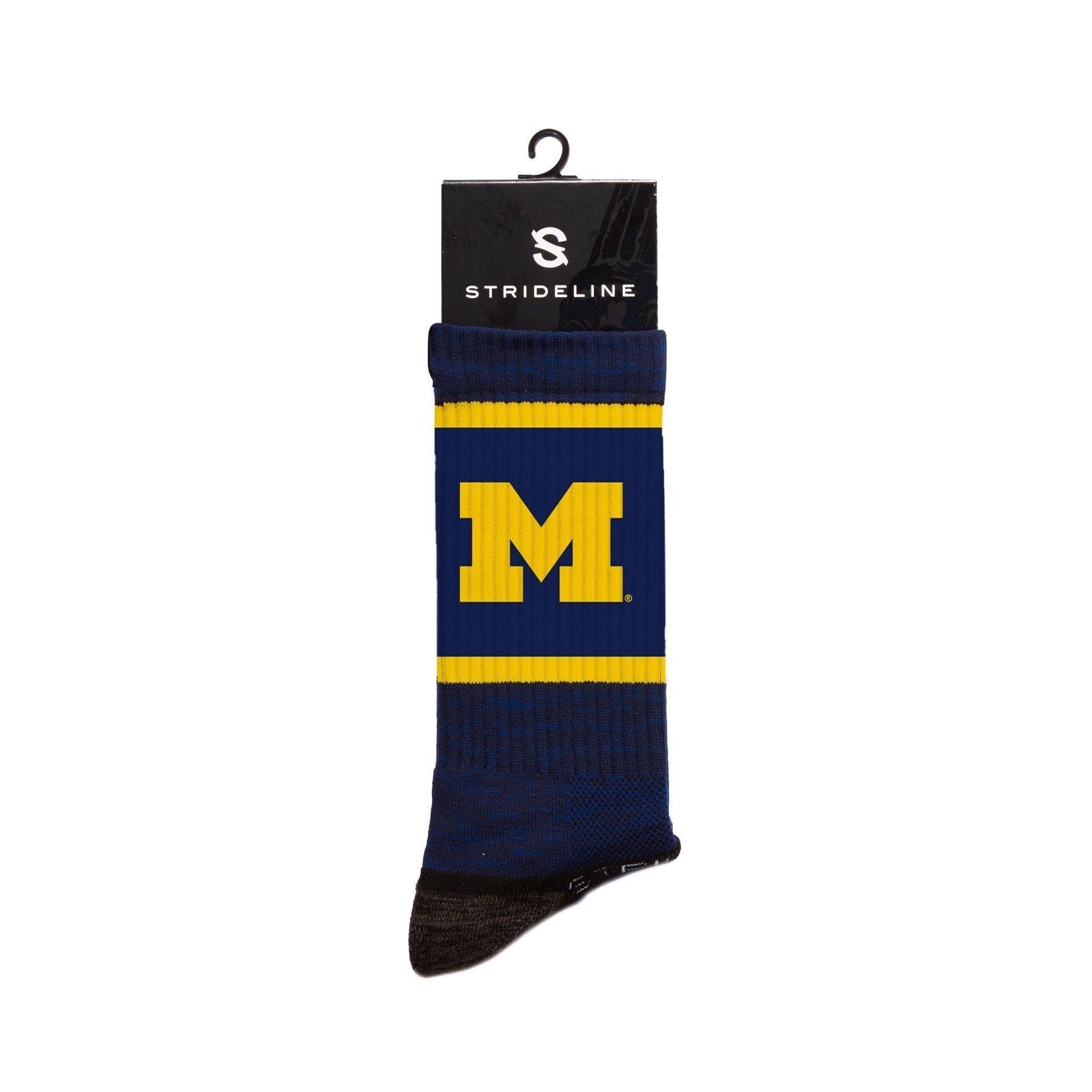 Strideline Socks M/L (8-12 US) Michigan Wolverines Strideline NCAA Team Stripe Premium Crew Socks - Navy