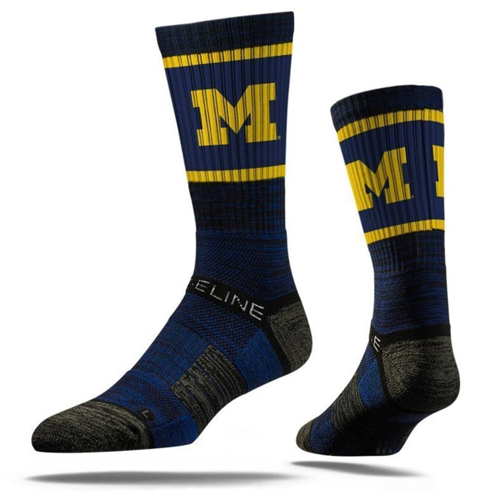 Strideline Socks M/L (8-12 US) Michigan Wolverines Strideline NCAA Team Stripe Premium Crew Socks - Navy