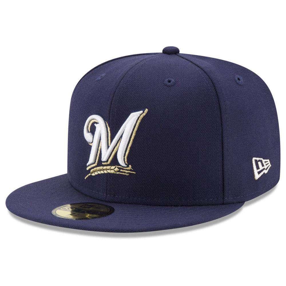 New Era Caps 7 1/8 Milwaukee Brewers New Era MLB AC On-Field 59FIFTY Fitted Hat - Navy