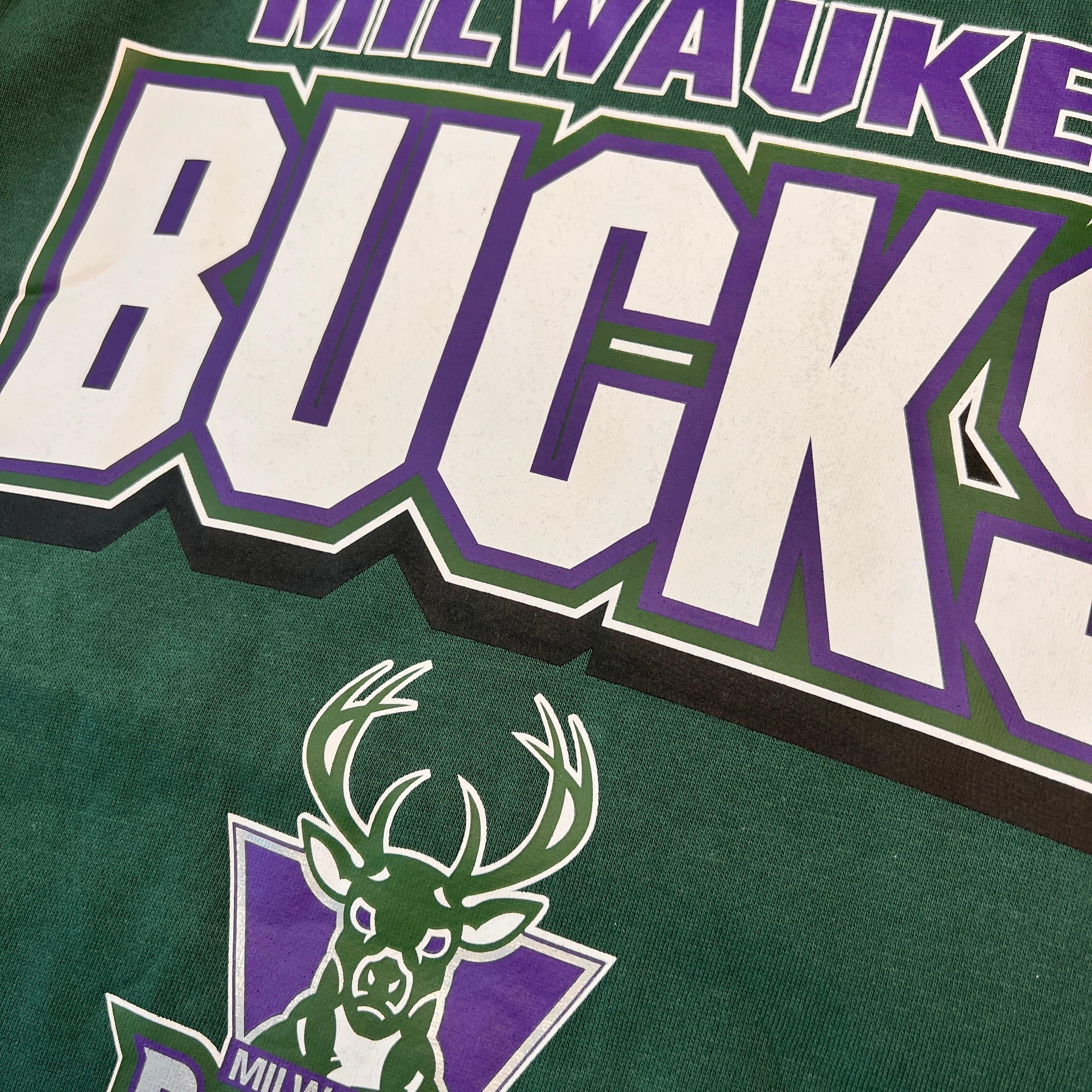 Mitchell And Ness Jumpers Milwaukee Bucks Mitchell & Ness NBA All Over 2.0 Crew Jumper - Green