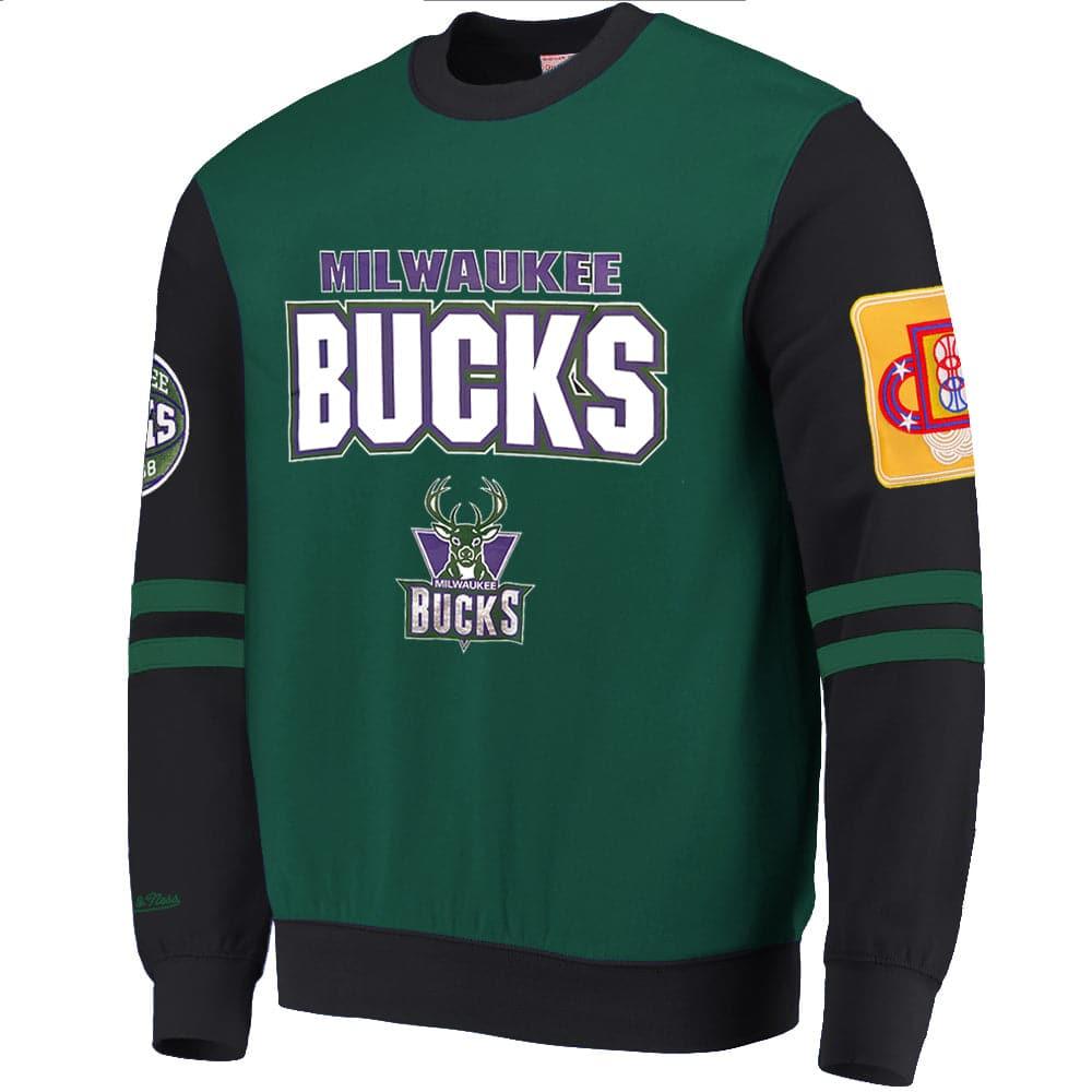 Mitchell And Ness Jumpers Milwaukee Bucks Mitchell & Ness NBA All Over 2.0 Crew Jumper - Green