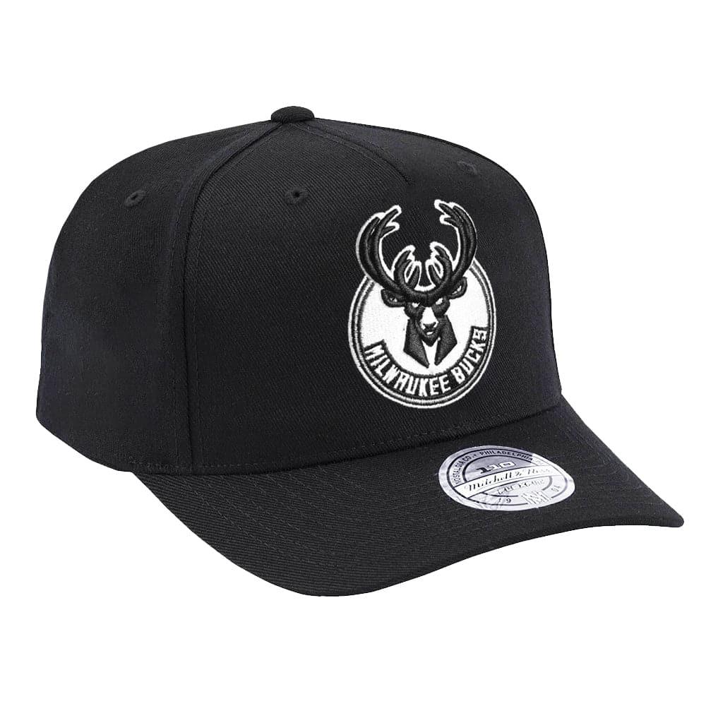 Mitchell And Ness Caps Milwaukee Bucks Mitchell & Ness NBA Black & White 110 Curve Snapback Hat