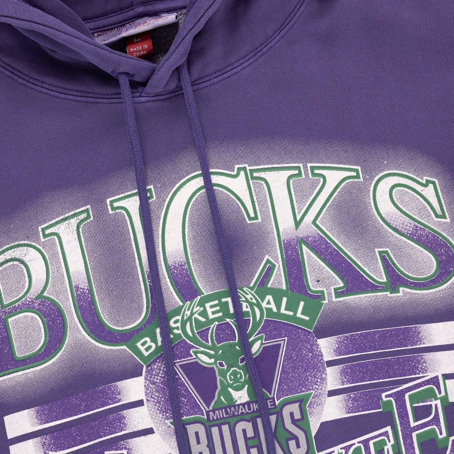 Mitchell And Ness Jumpers Milwaukee Bucks Mitchell & Ness NBA Glow Vintage Hoodie Jumper - Faded Purple