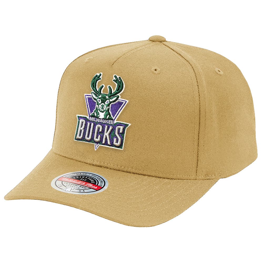 Mitchell And Ness Caps Milwaukee Bucks Mitchell & Ness NBA HWC Classic Red Snapback Hat - Camel