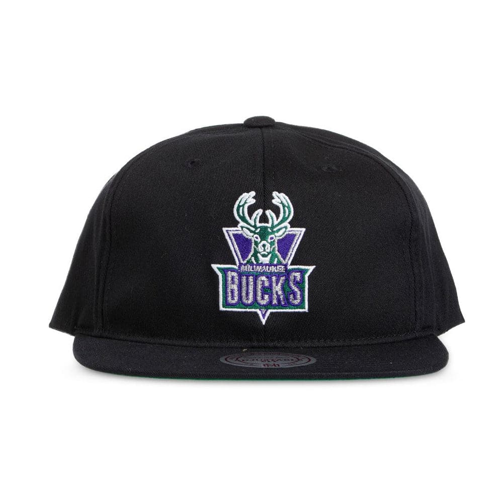 Mitchell And Ness Caps Milwaukee Bucks Mitchell & Ness NBA HWC Logo Deadstock Snapback Hat - Black