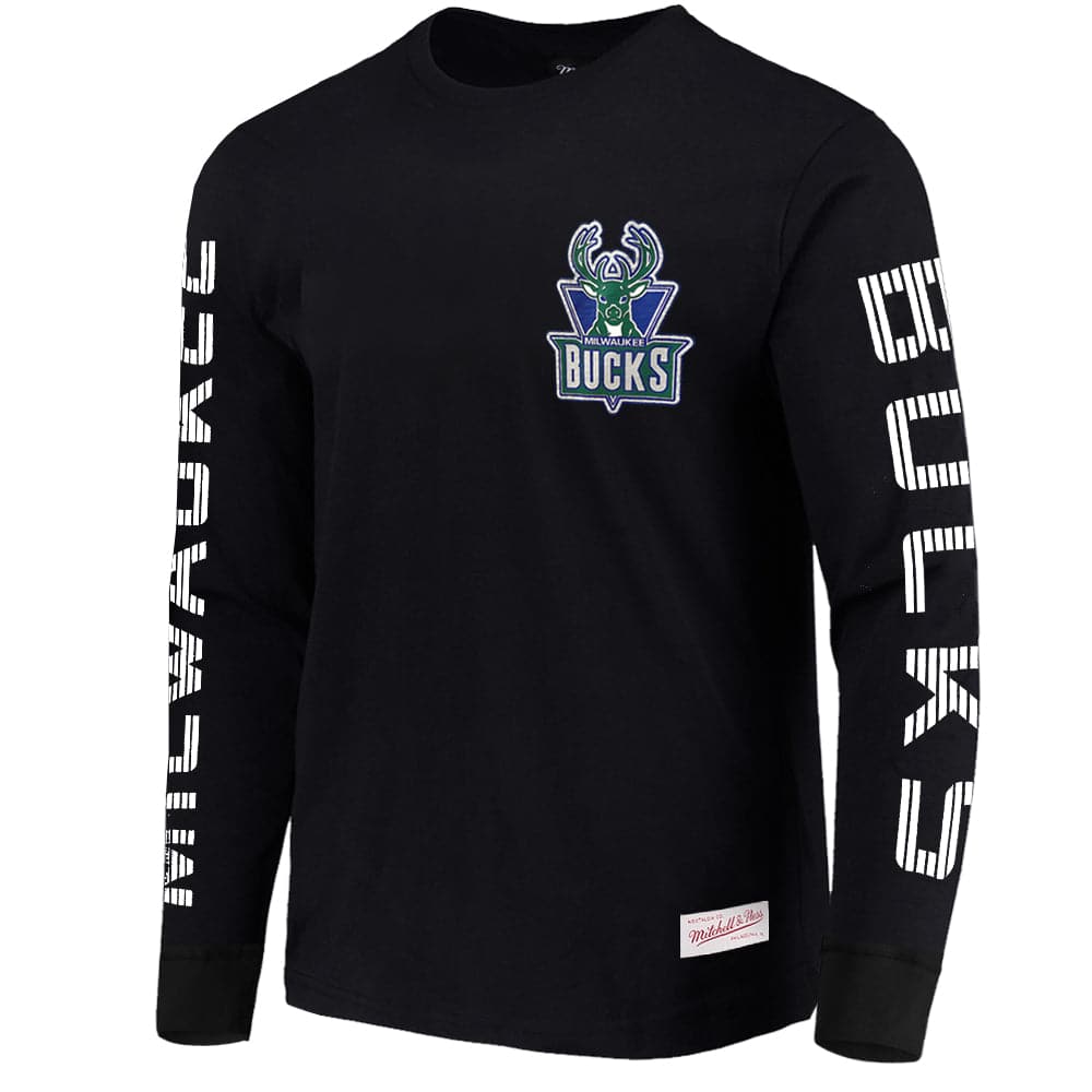 Mitchell And Ness T-Shirts Milwaukee Bucks Mitchell & Ness NBA HWC Outline Long Sleeve T-Shirt - Black