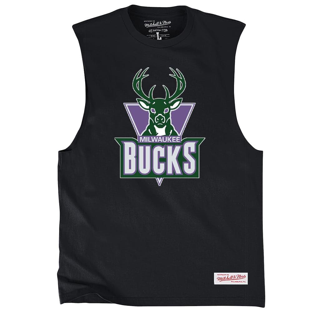 Mitchell And Ness T-Shirts Milwaukee Bucks Mitchell & Ness NBA HWC Retro Logo Sleeveless Muscle T-Shirt - Black