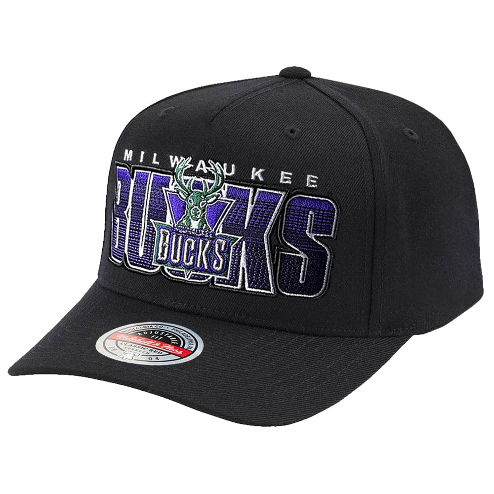 Mitchell And Ness Caps Milwaukee Bucks Mitchell & Ness NBA Linear Classic Red Snapback Hat - Black