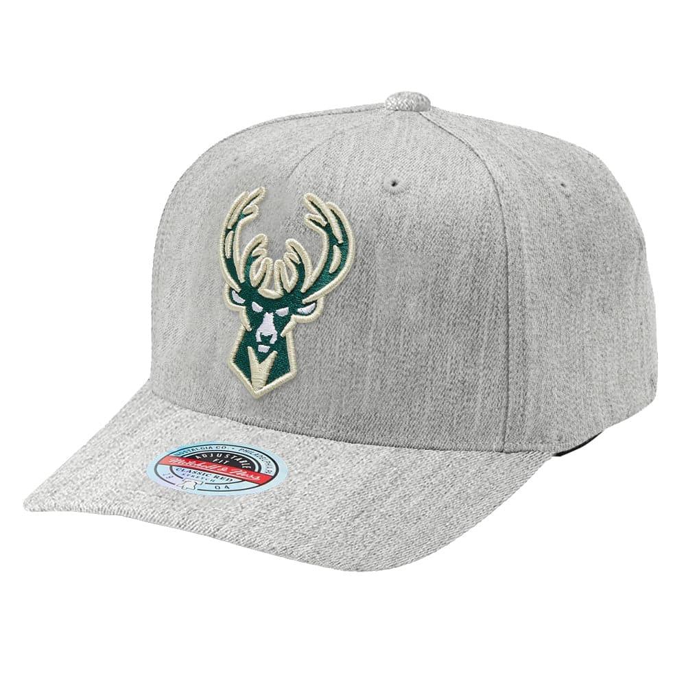 Mitchell And Ness Caps Milwaukee Bucks Mitchell & Ness NBA Team Curve Snapback Hat - Heather Grey