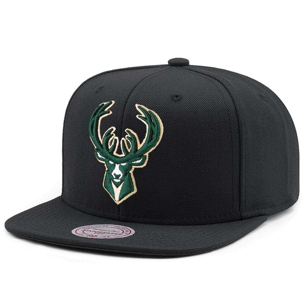 Mitchell And Ness Caps Milwaukee Bucks Mitchell & Ness NBA Team High Crown Snapback Hat - Black