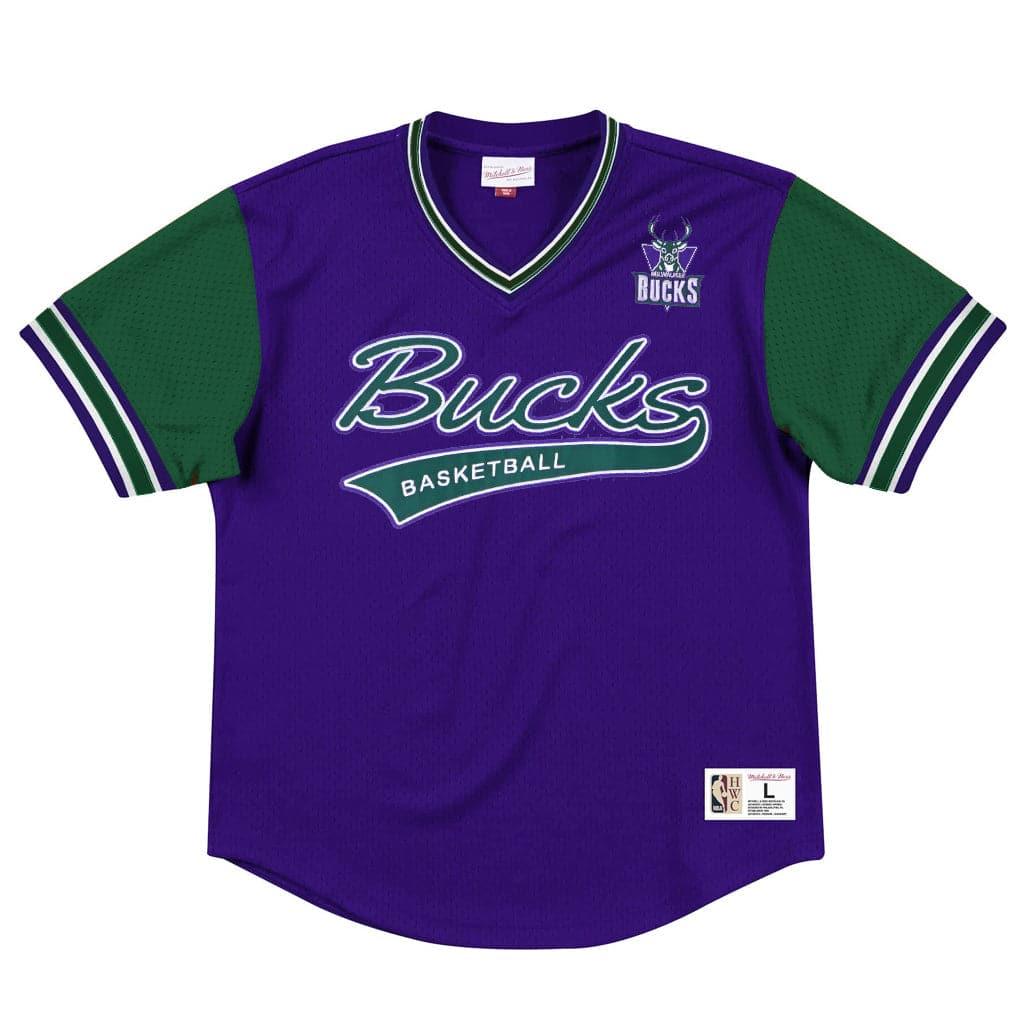 Mitchell And Ness T-Shirts Milwaukee Bucks Mitchell & Ness NBA Top Prospect Mesh V-Neck - Purple