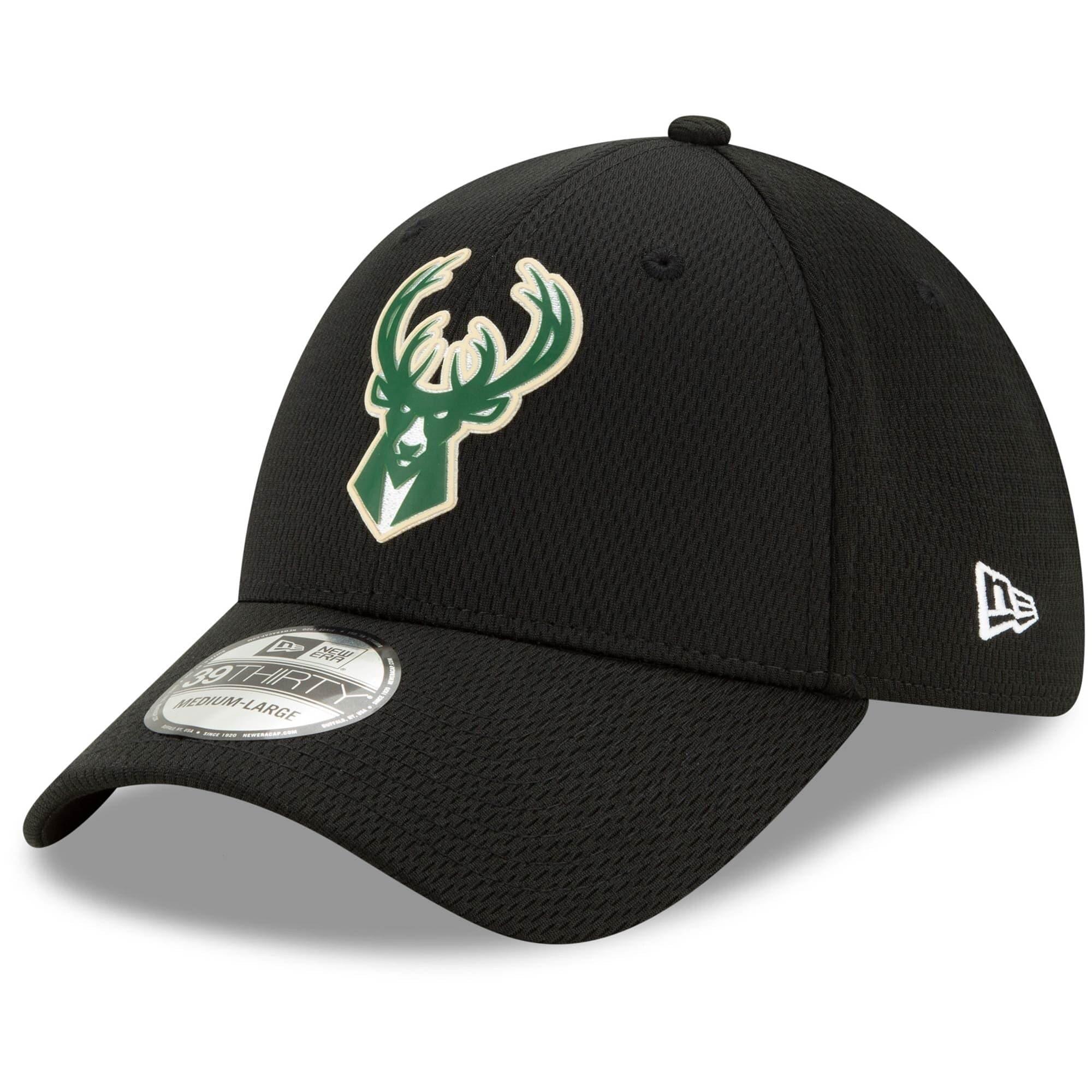 New Era Caps Milwaukee Bucks New Era NBA 2020 Back Half 39THIRTY Flex Fit Curve Hat - Black