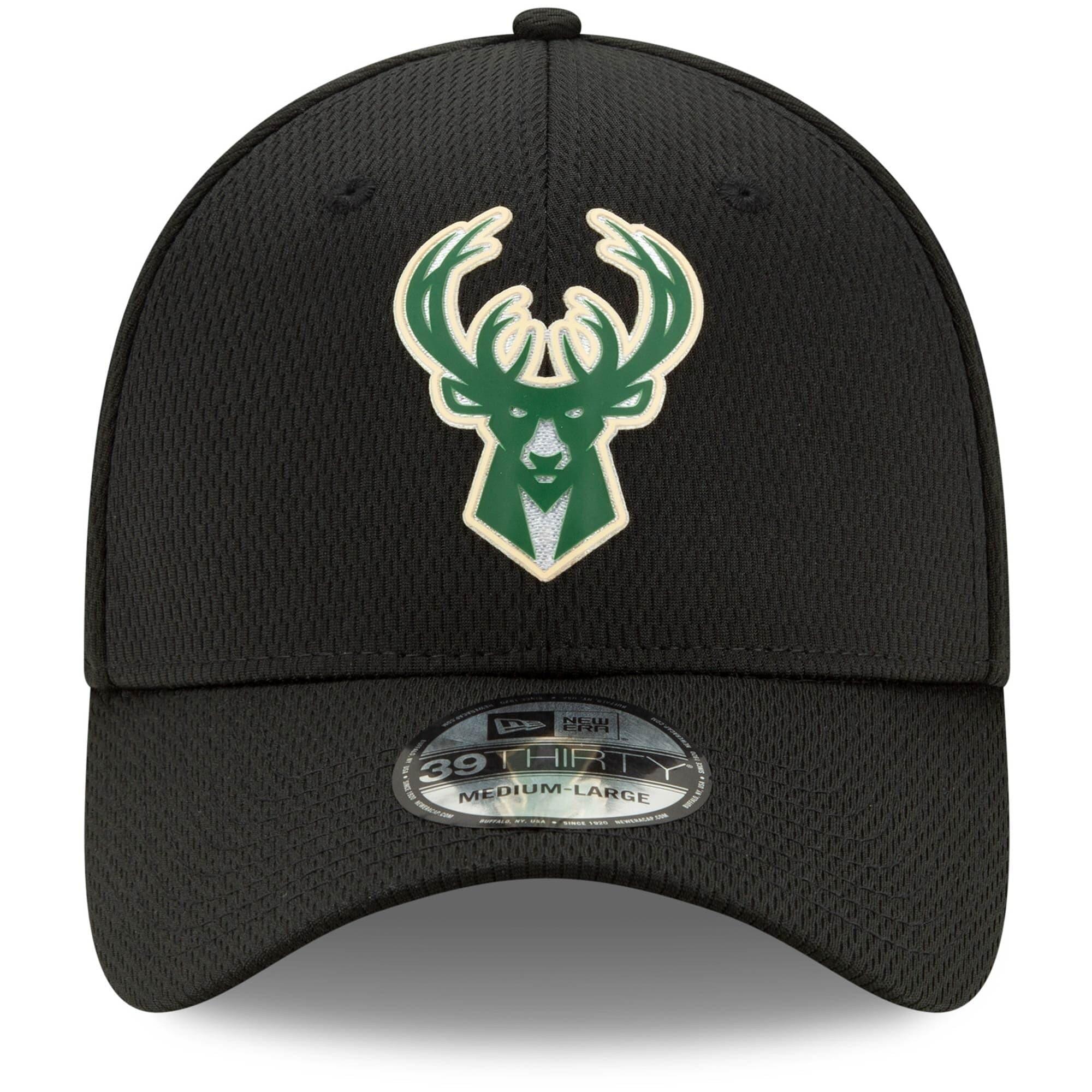 New Era Caps Milwaukee Bucks New Era NBA 2020 Back Half 39THIRTY Flex Fit Curve Hat - Black