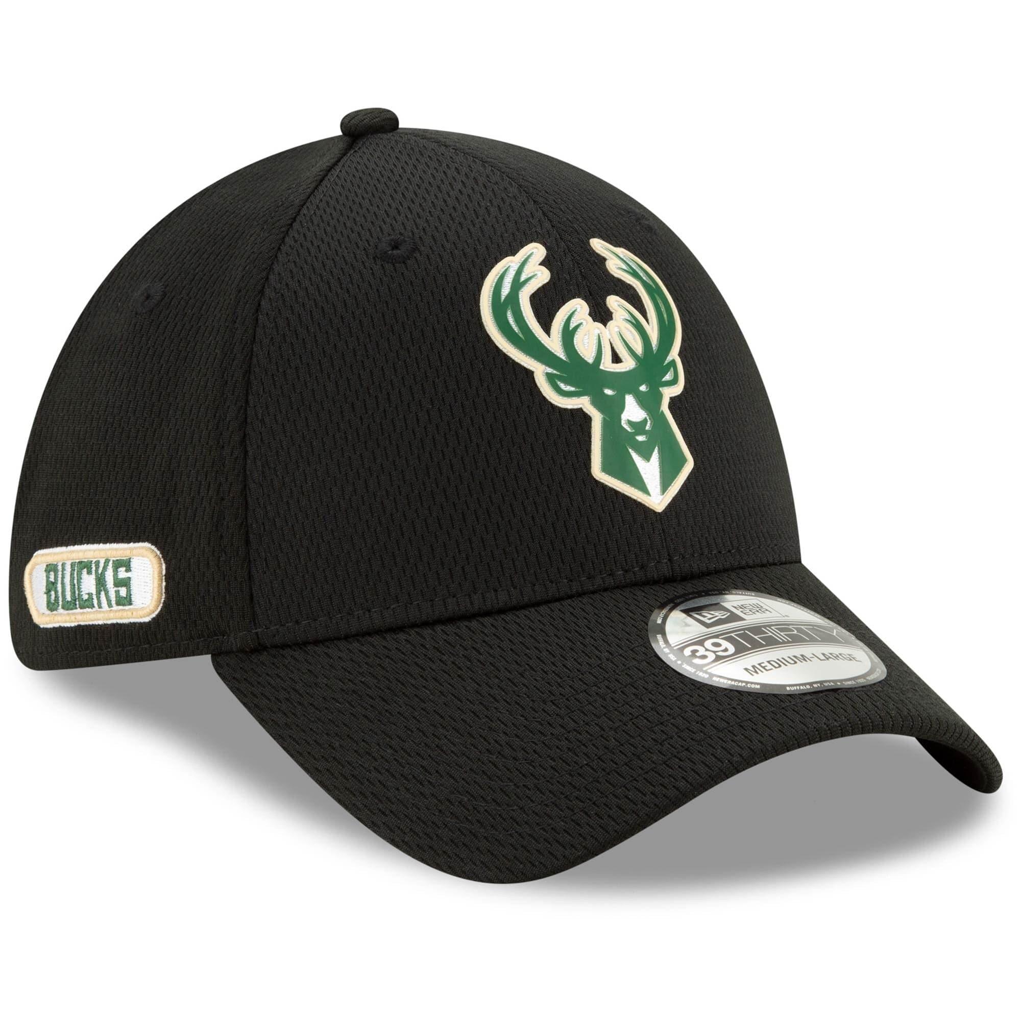 New Era Caps Milwaukee Bucks New Era NBA 2020 Back Half 39THIRTY Flex Fit Curve Hat - Black