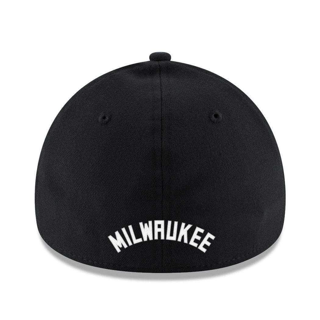 New Era Caps Milwaukee Bucks New Era NBA Black & White 39THIRTY Stretch-Fit Curve Hat