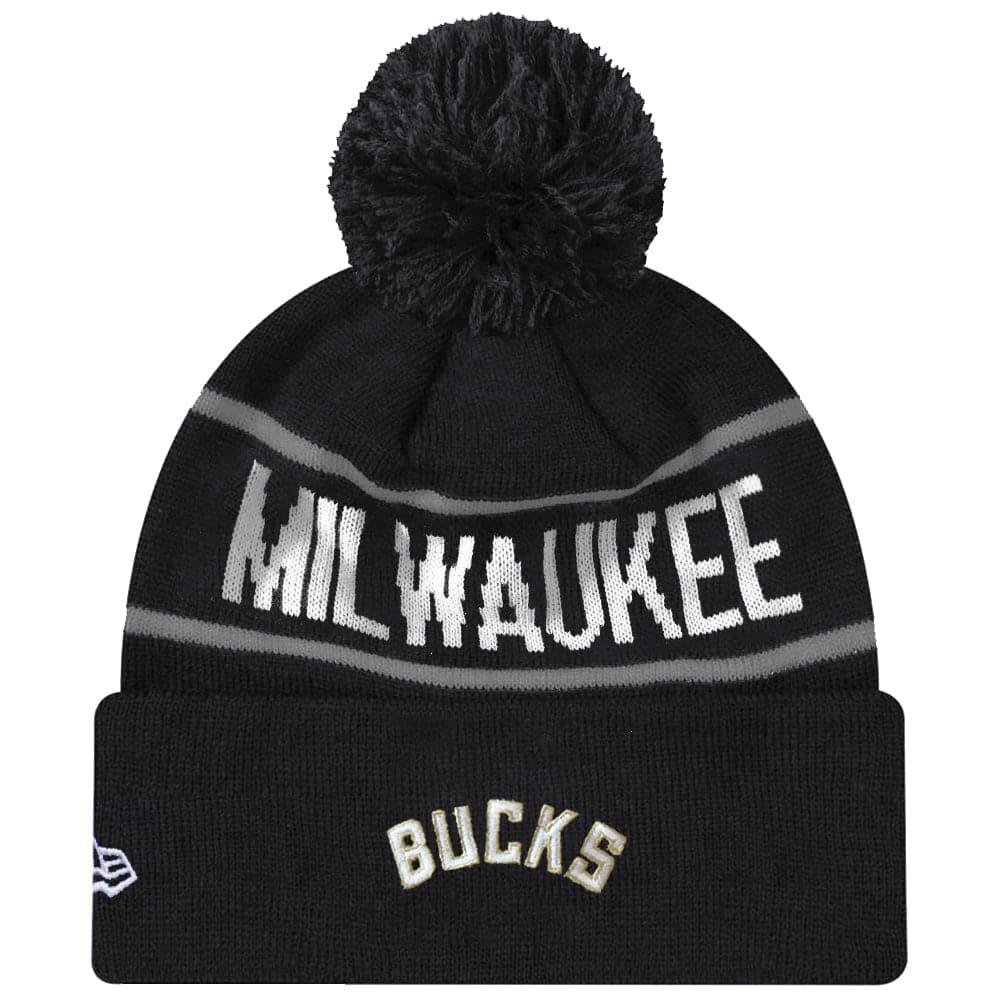 New Era Beanies Milwaukee Bucks New Era NBA Grey Stripe Knit Beanie - Black