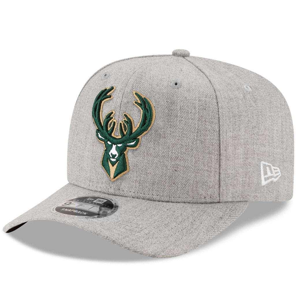 New Era Caps Milwaukee Bucks New Era NBA Heather Drop 9FIFTY Pre-Curved Snapback Hat