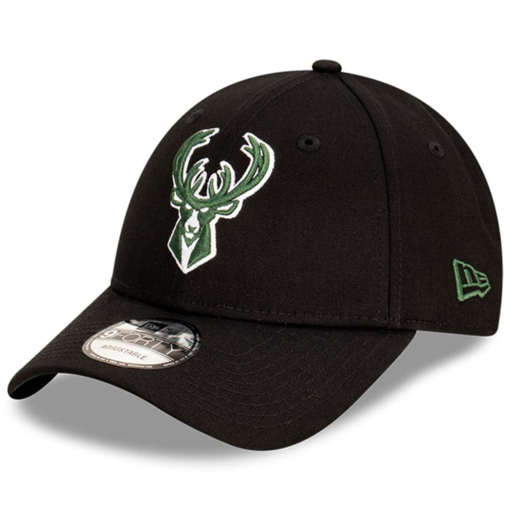New Era Caps Milwaukee Bucks New Era NBA Team Stripes 9FORTY Cloth Strap Curve Hat - Black