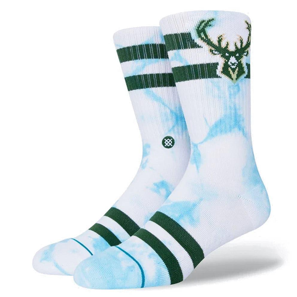 Stance Socks Large (9-12 US) Milwaukee Bucks Stance NBA Team Dyed Crew Socks - White