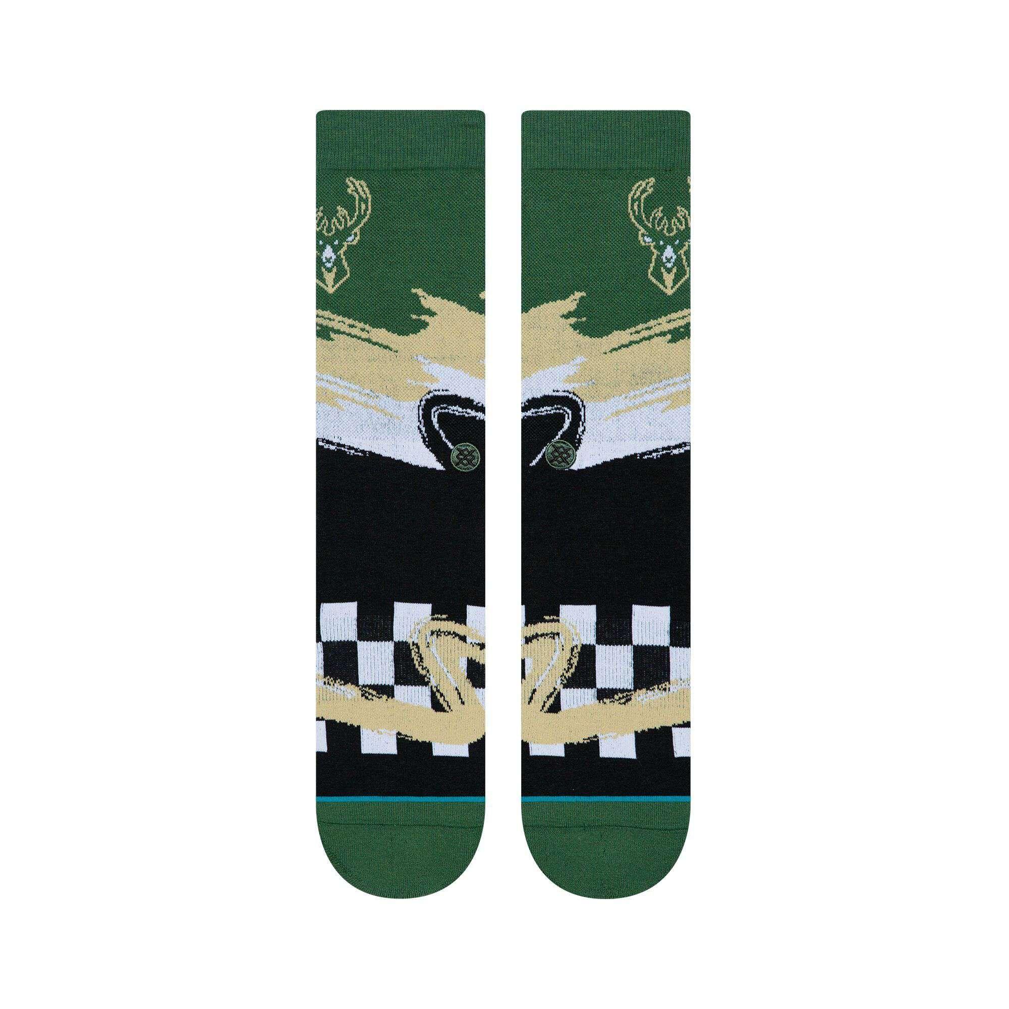 Stance Socks Large (9-12 US) Milwaukee Bucks Stance NBA Wave Crew Socks - Green/Black