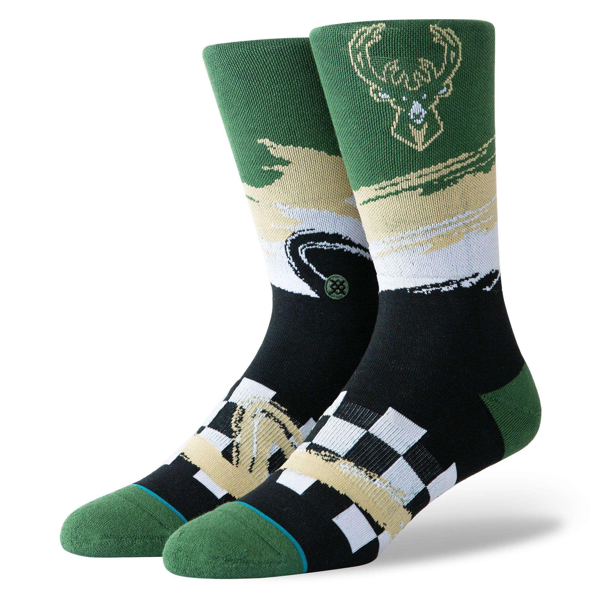 Stance Socks Large (9-12 US) Milwaukee Bucks Stance NBA Wave Crew Socks - Green/Black