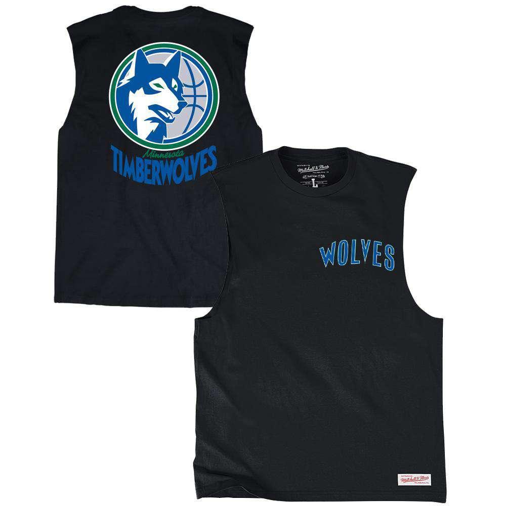 Mitchell And Ness T-Shirts Minnesota Timberwolves Mitchell & Ness NBA Retro Repeat Muscle T-Shirt - Black