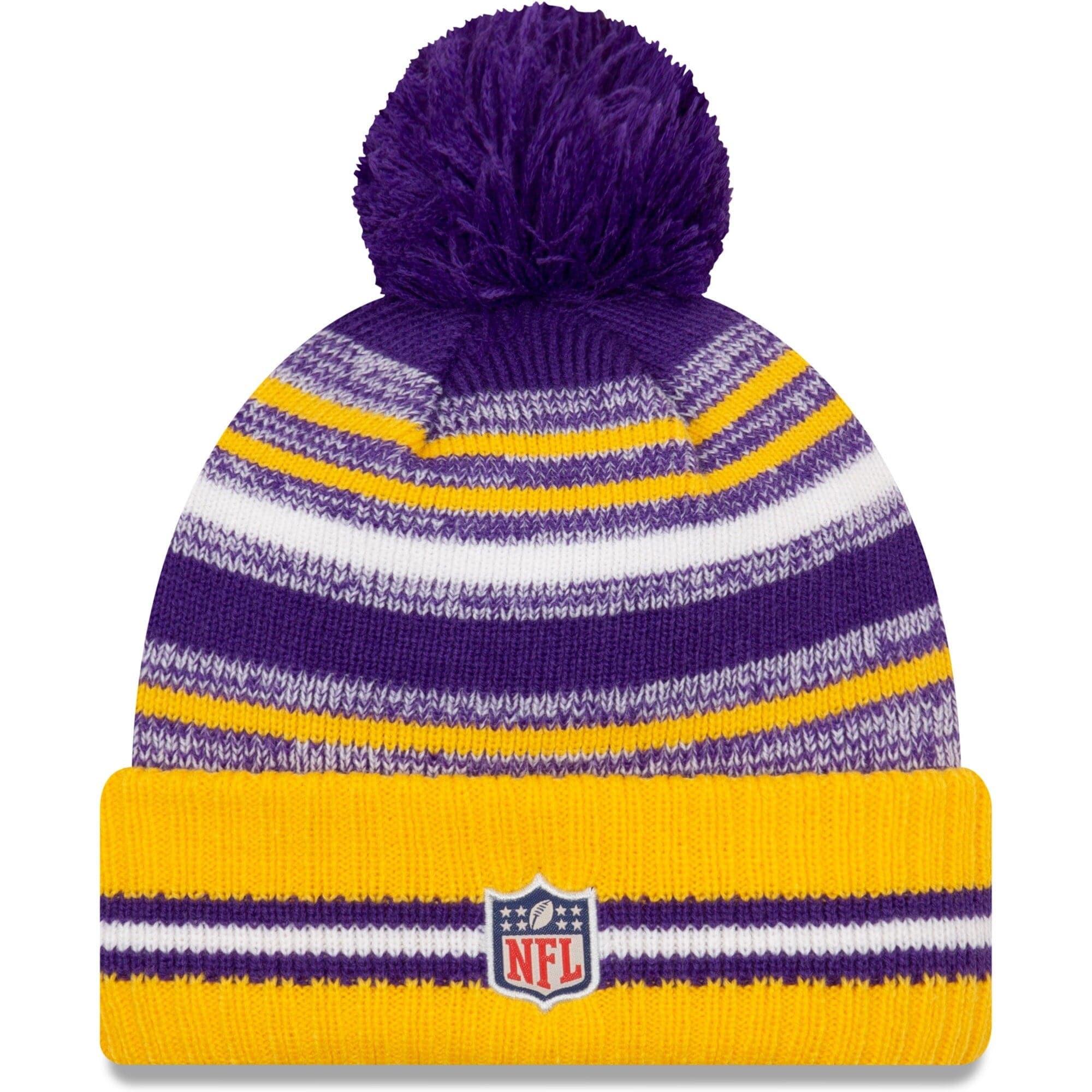 New Era Beanies Minnesota Vikings New Era NFL 2021 Sideline Team Pom Knit Beanie - Purple