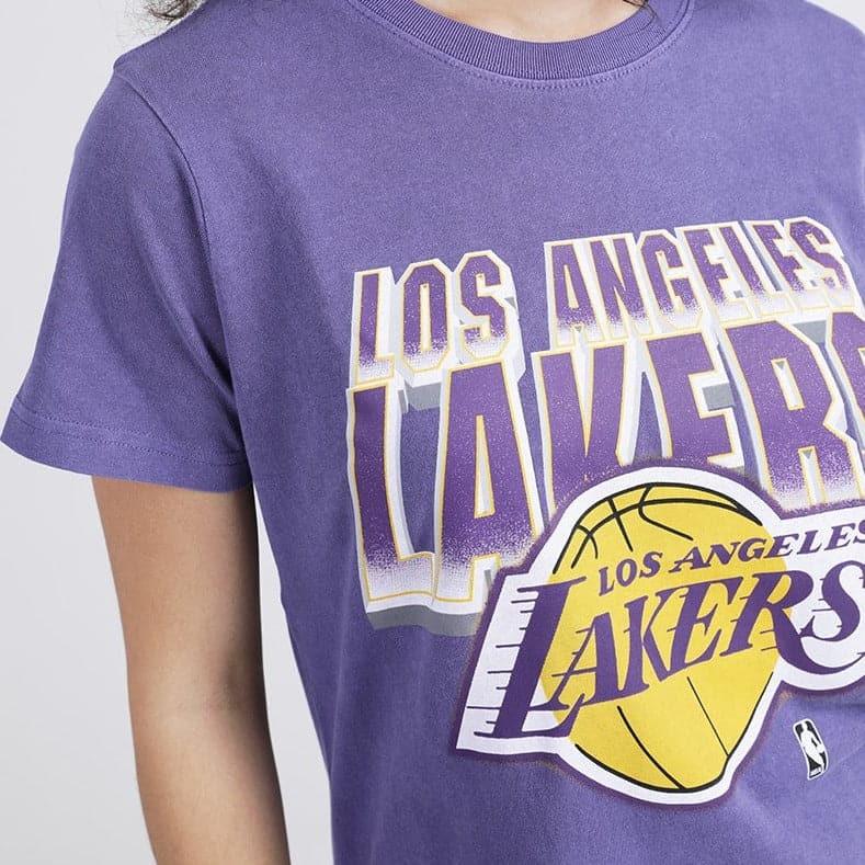 Womens Los Angeles Lakers Mitchell & Ness NBA 90's Block Blur Vintage T-Shirt - Faded Purple