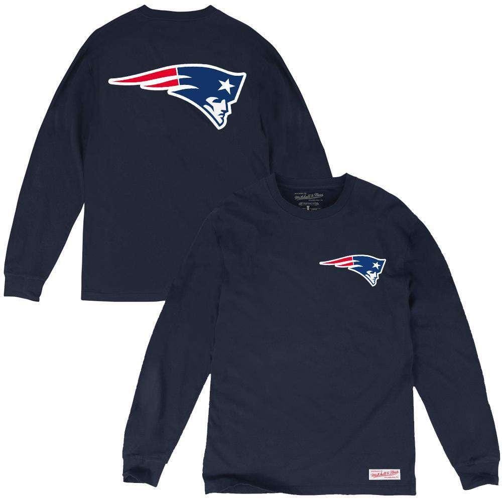 Mitchell And Ness Long Sleeve Tees New England Patriots Mitchell & Ness NFL Triple Double Long Sleeve T-Shirt - Navy