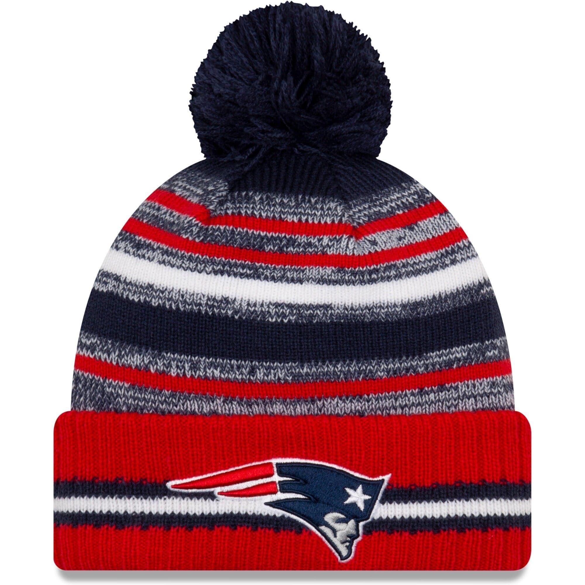 New Era Beanies New England Patriots New Era NFL 2021 Sideline Team Pom Knit Beanie - Red