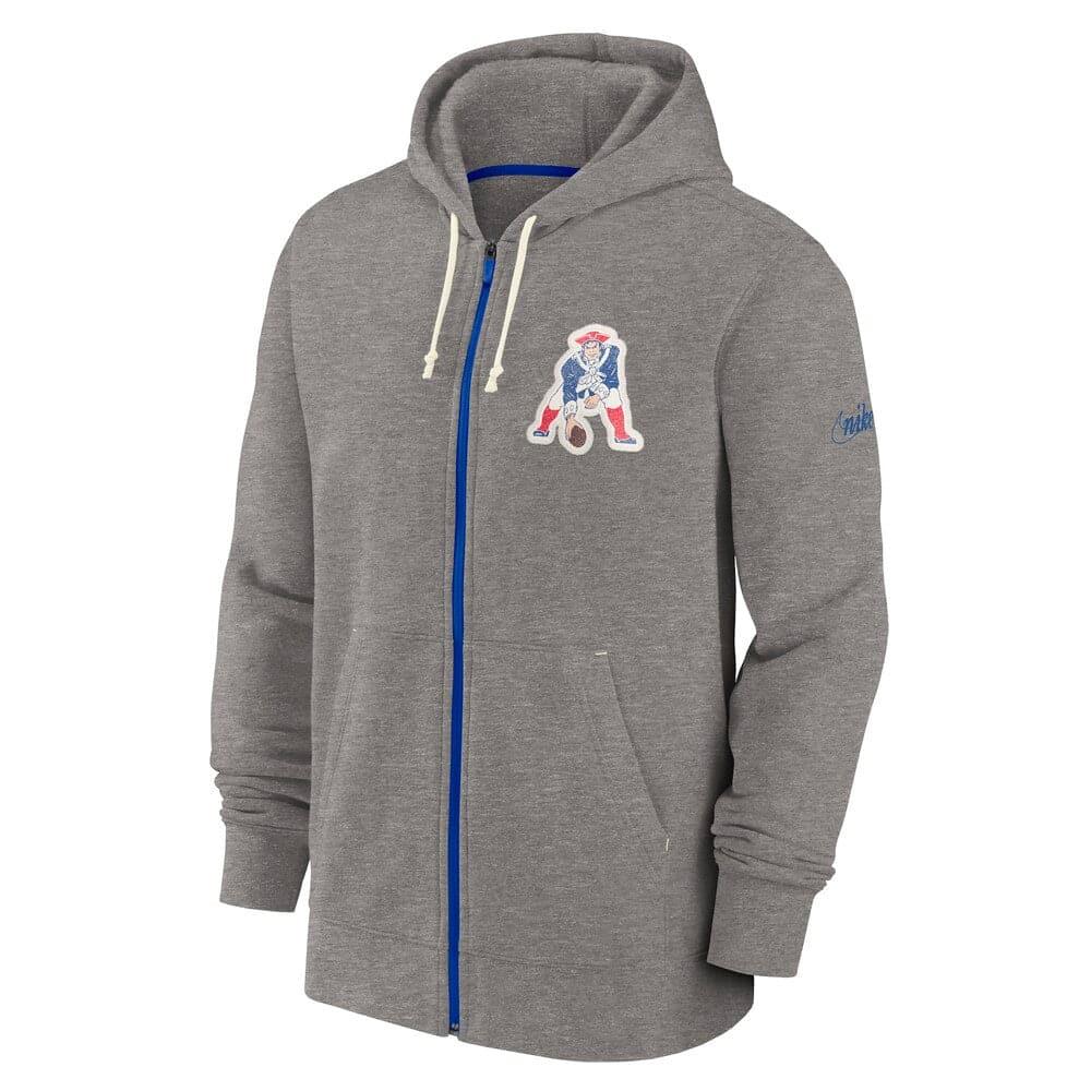 Nike Jumpers New England Patriots Nike NFL Historic Full Zip Fleece Hoodie Jumper - Grey