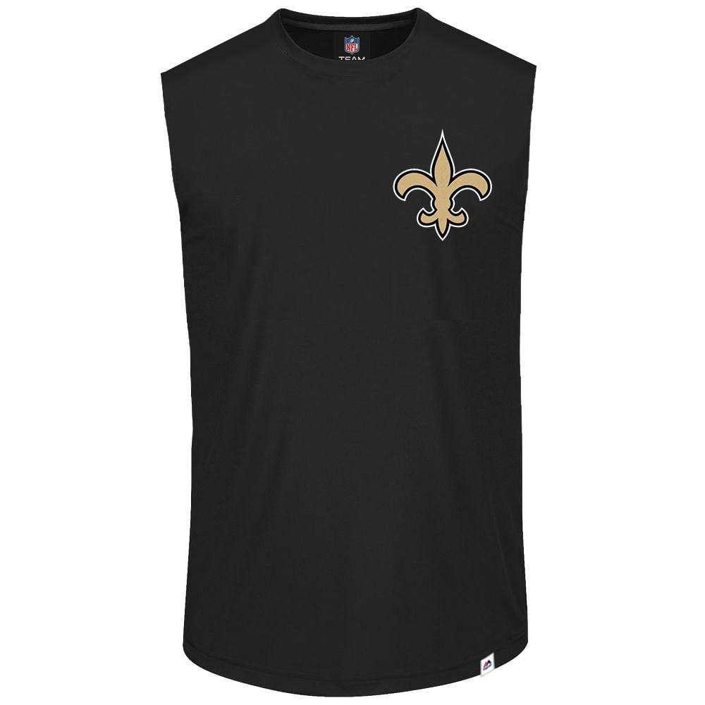Majestic Athletic T-Shirts New Orleans Saints Majestic NFL Helmet Logo Sleeveless Muscle T-Shirt - Black