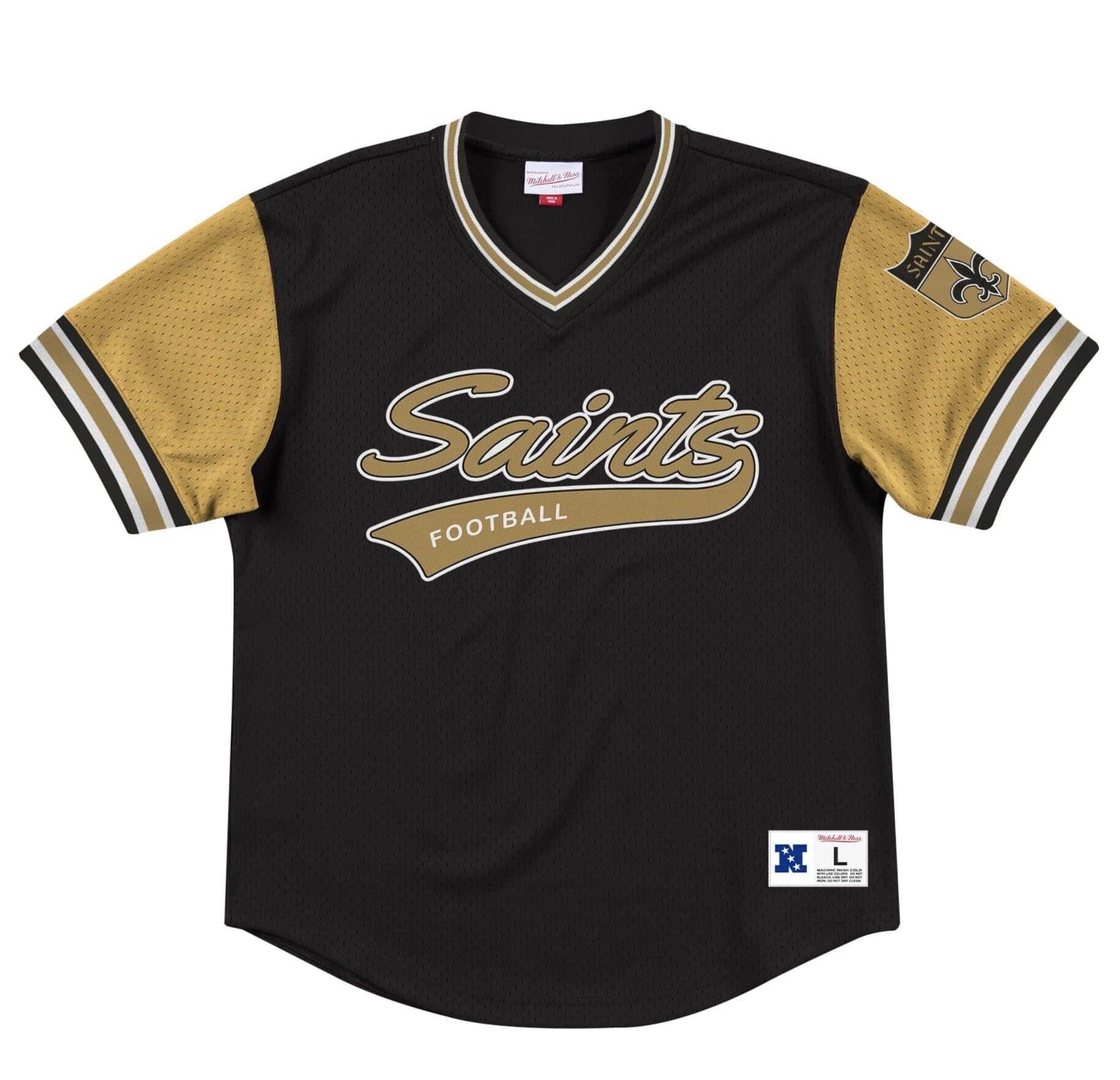 Mitchell And Ness T-Shirts New Orleans Saints Mitchell & Ness NFL Top Prospect Mesh V- Neck - Black