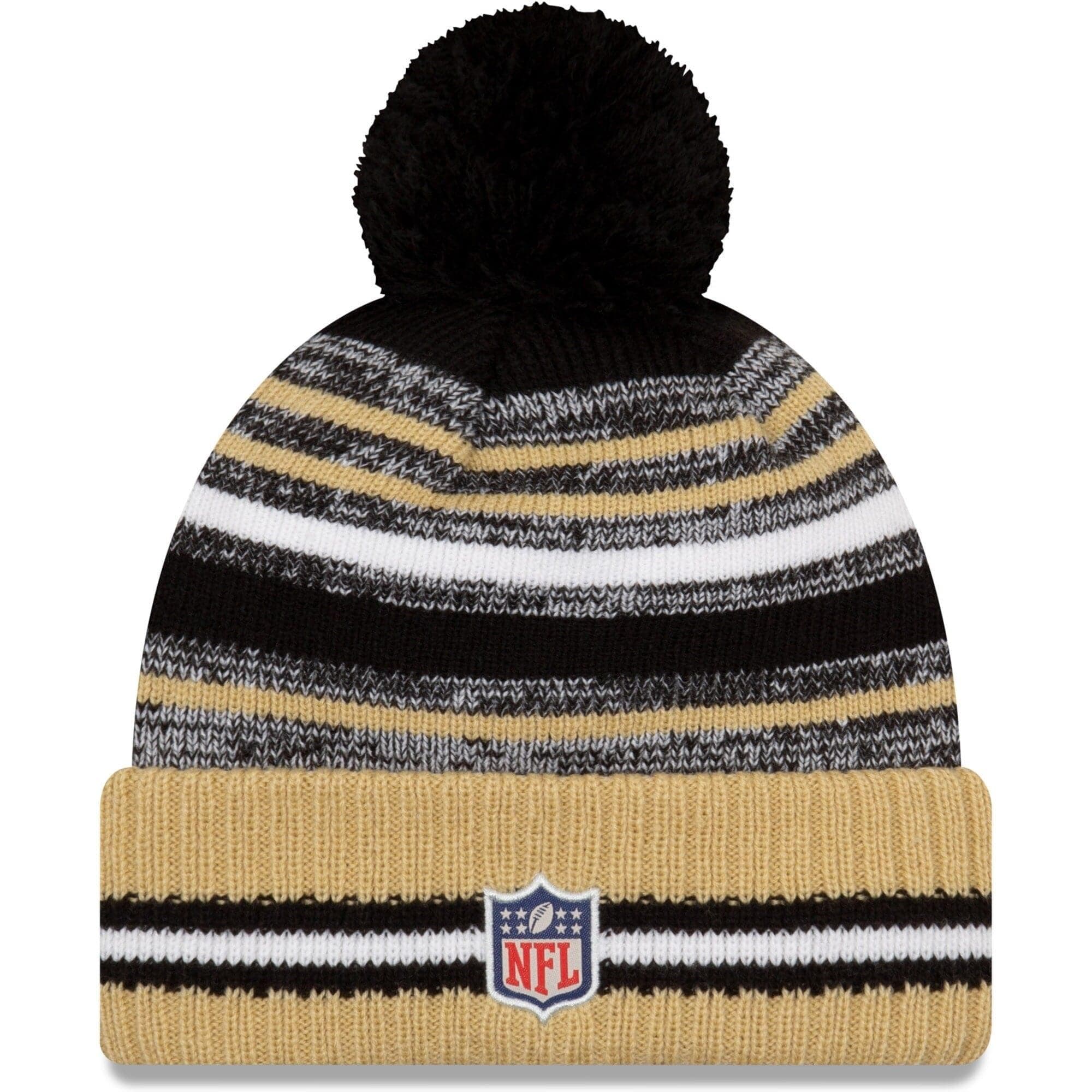 New Era Beanies New Orleans Saints New Era NFL 2021 Sideline Team Pom Knit Beanie - Black