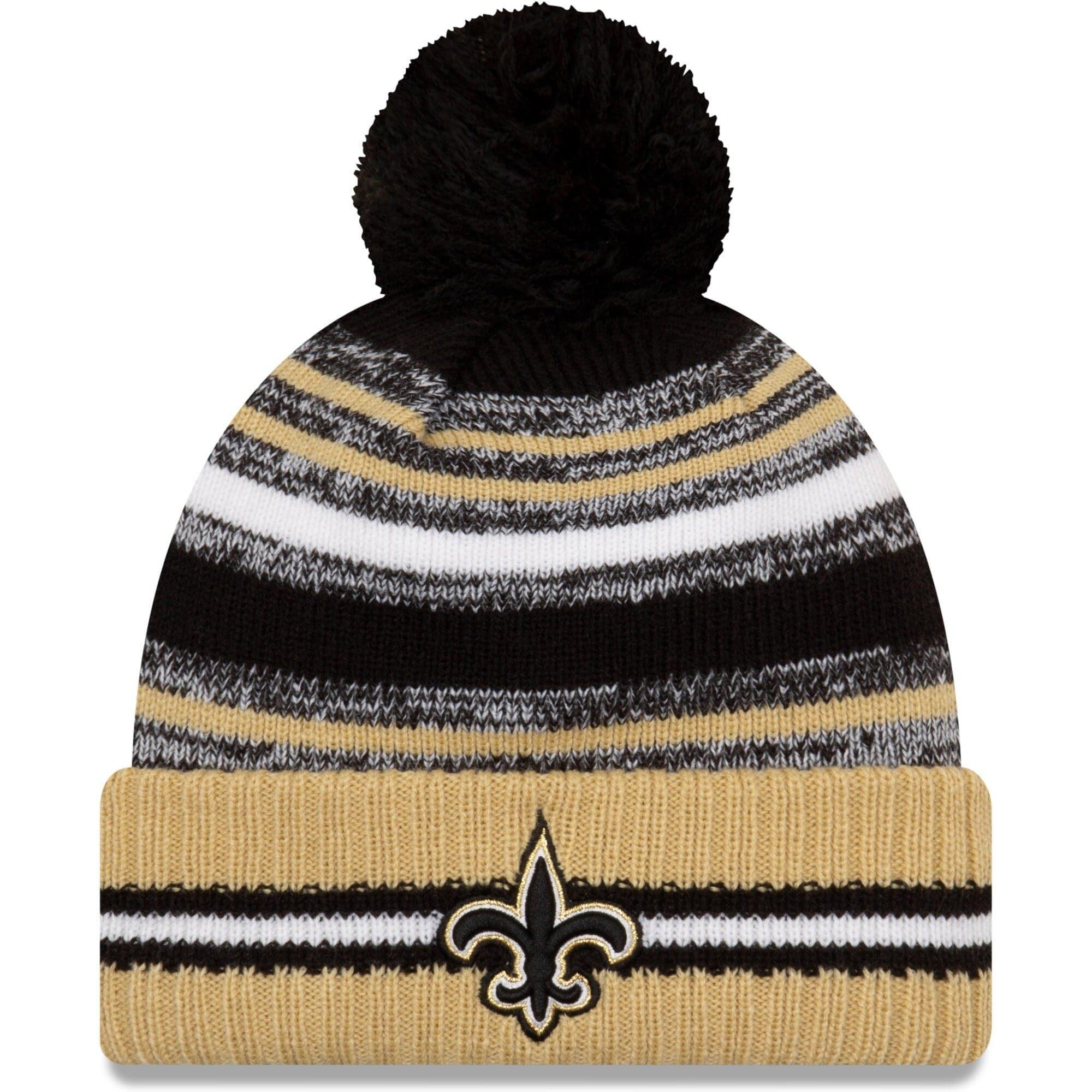 New Era Beanies New Orleans Saints New Era NFL 2021 Sideline Team Pom Knit Beanie - Black