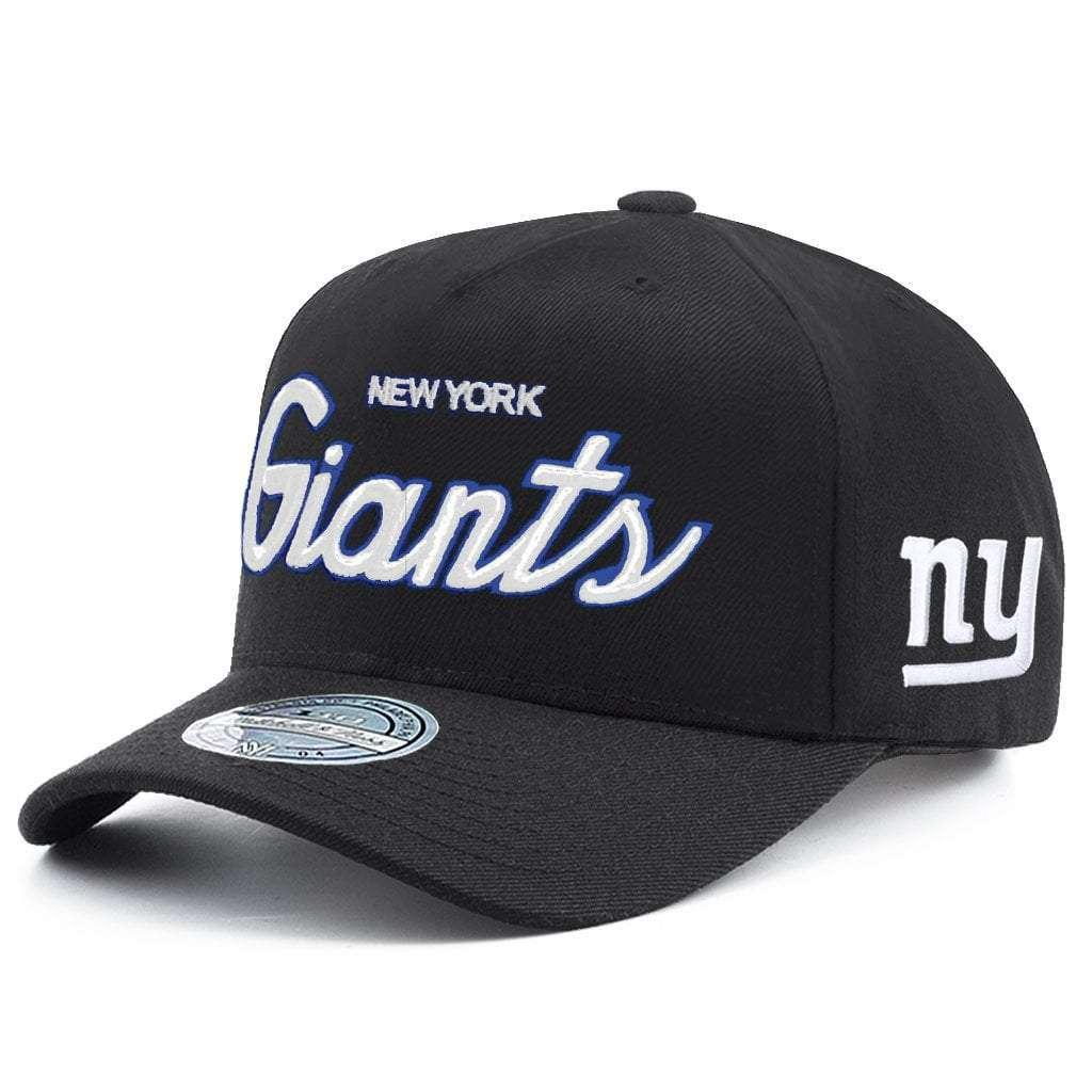 Mitchell And Ness Caps New York Giants Mitchell & Ness NFL Team Script 110 Curved Snapback Hat - Black