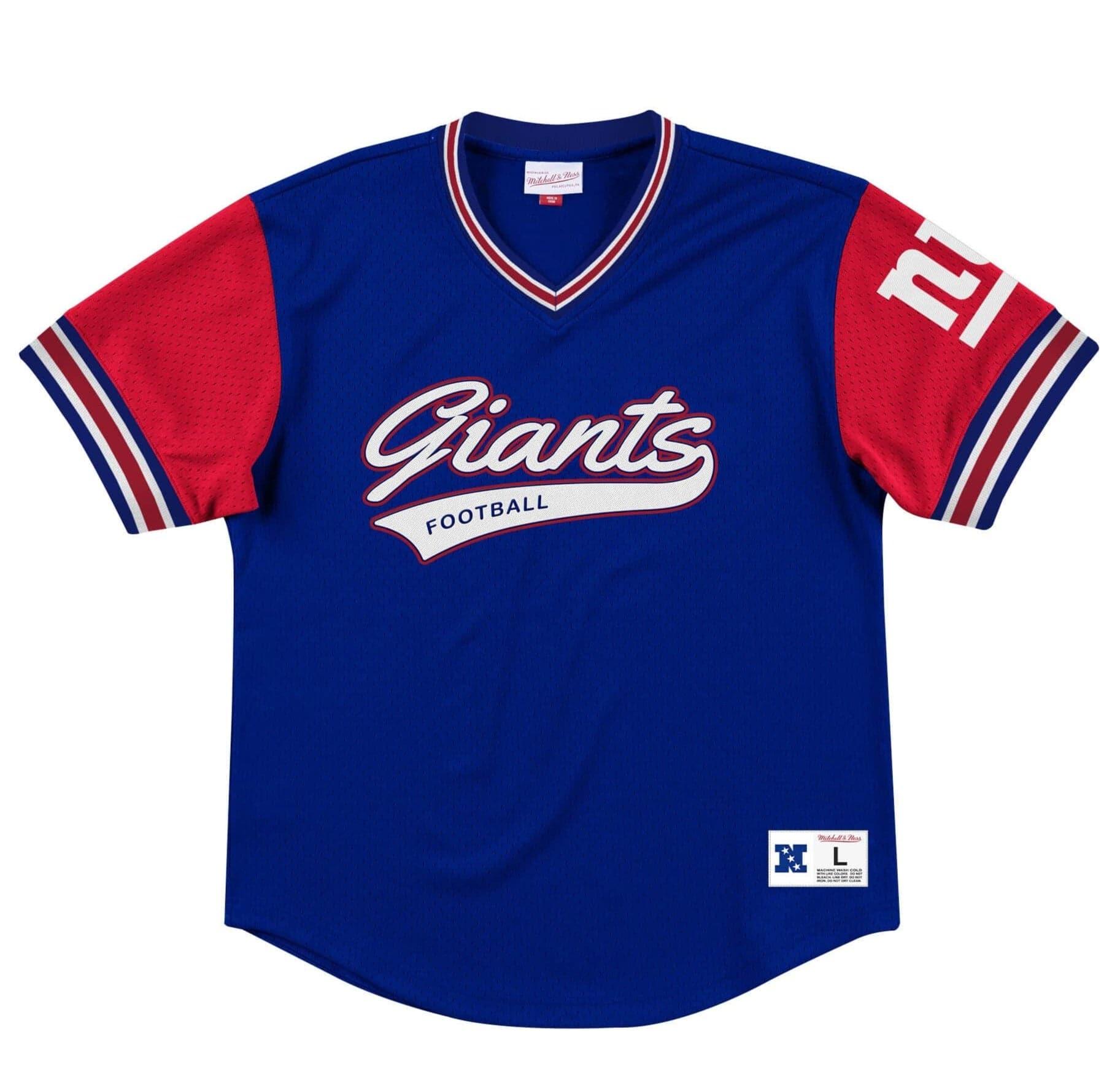 Mitchell And Ness T-Shirts New York Giants Mitchell & Ness NFL Top Prospect Mesh V- Neck - Blue