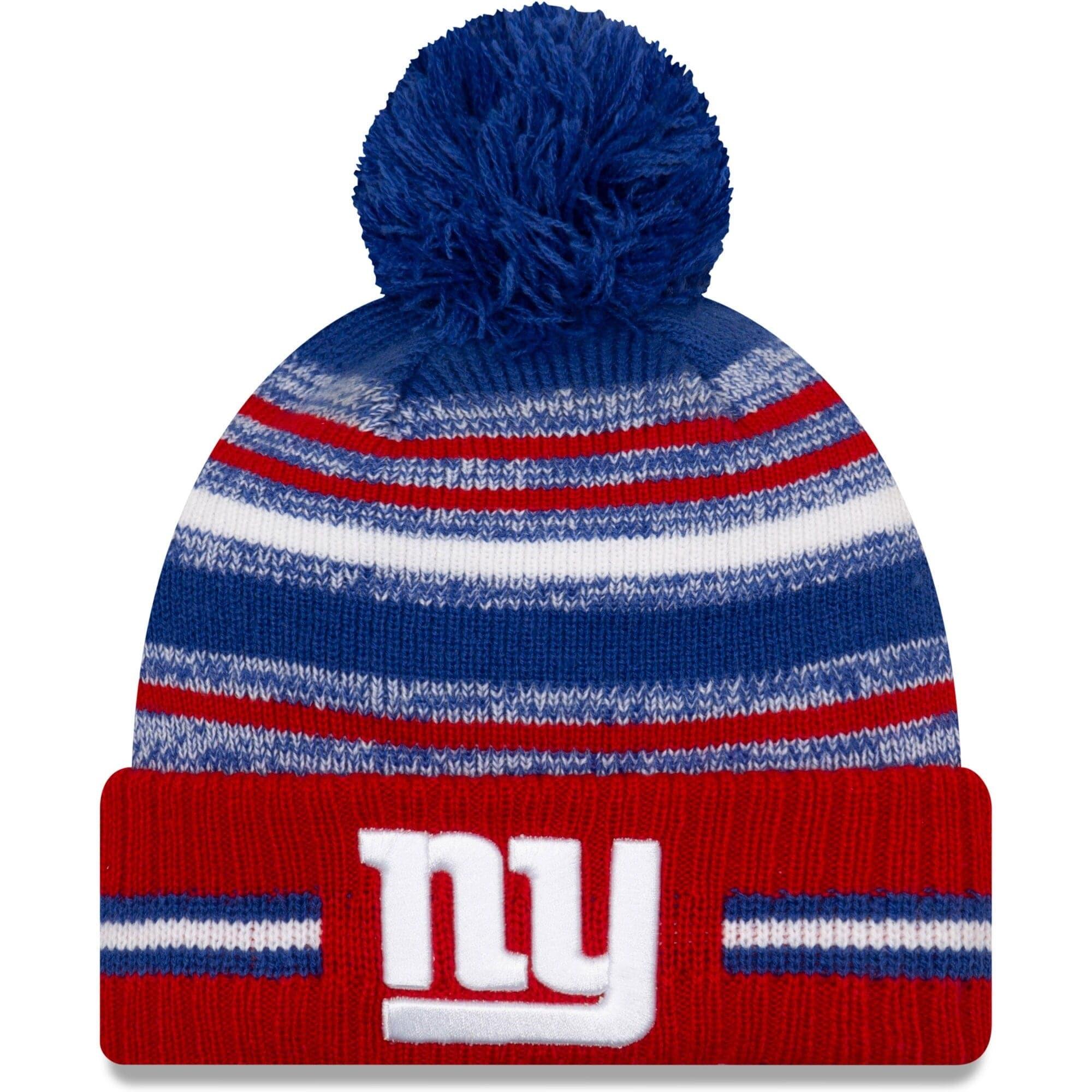 New Era Beanies New York Giants New Era NFL 2021 Sideline Team Pom Knit Beanie - Blue