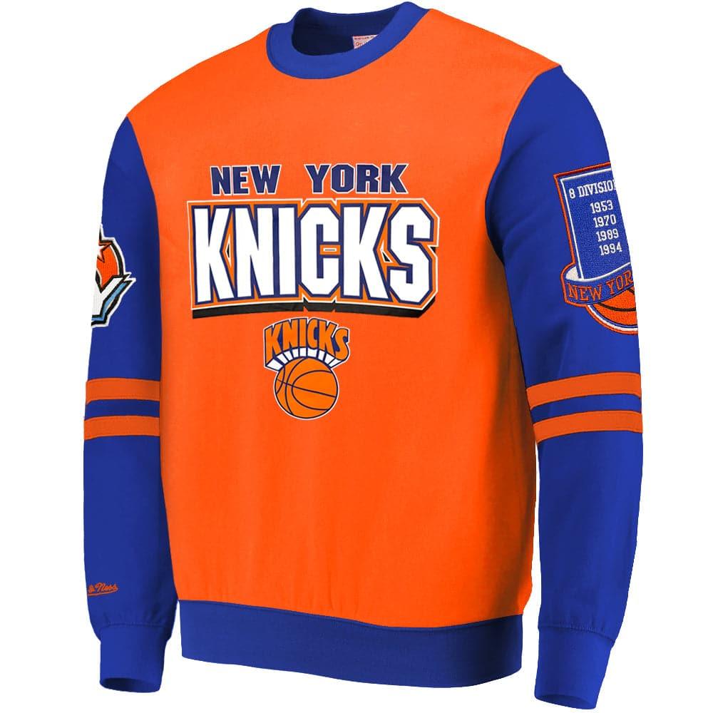 Mitchell And Ness Jumpers New York Knicks Mitchell & Ness NBA All Over 2.0 Crew Jumper - Orange