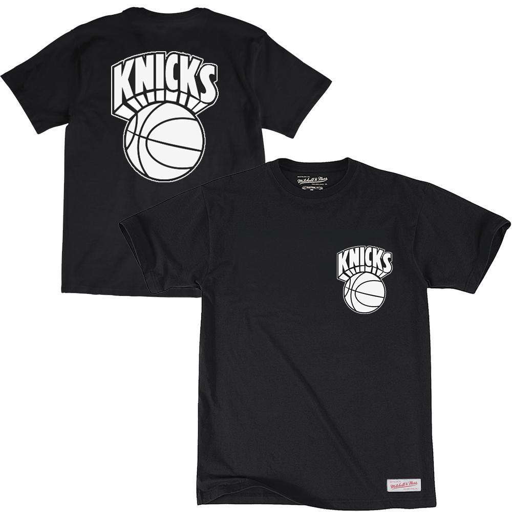 Mitchell And Ness T-Shirts New York Knicks Mitchell & Ness NBA Black & White Logo T-Shirt - Black