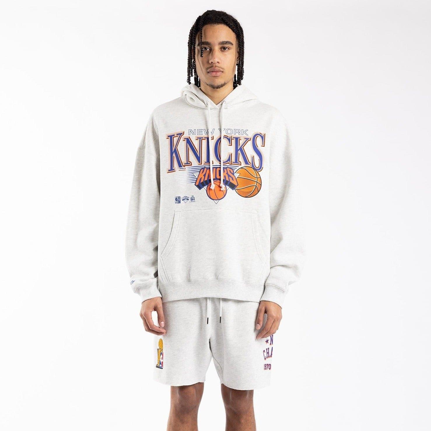 Mitchell And Ness Jumpers New York Knicks Mitchell & Ness NBA Swish Vintage Hoodie Jumper - Silver Marle