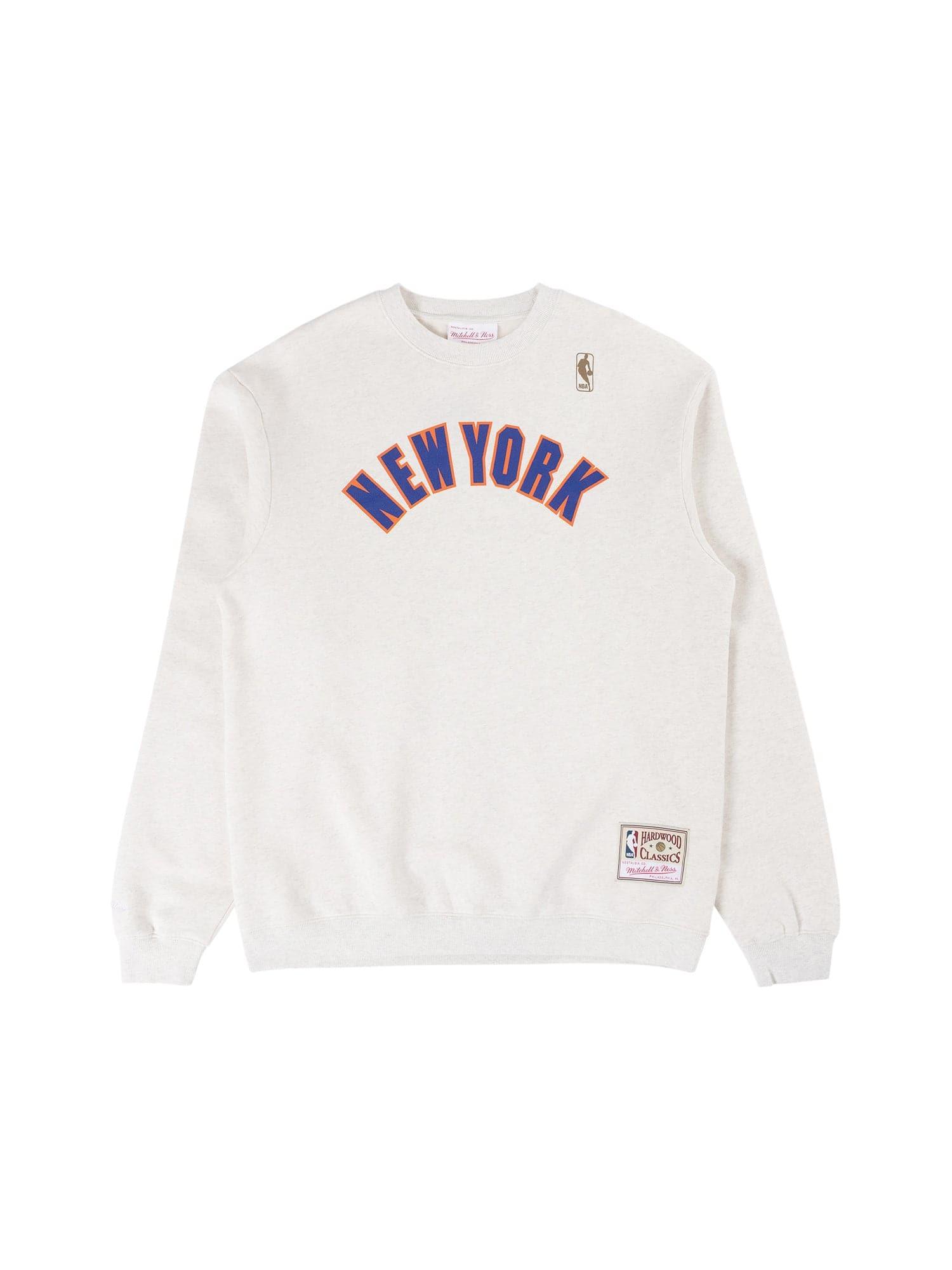 Mitchell And Ness Jumpers New York Knicks Mitchell & Ness NBA Wordmark Vintage Crew Jumper - White Marle