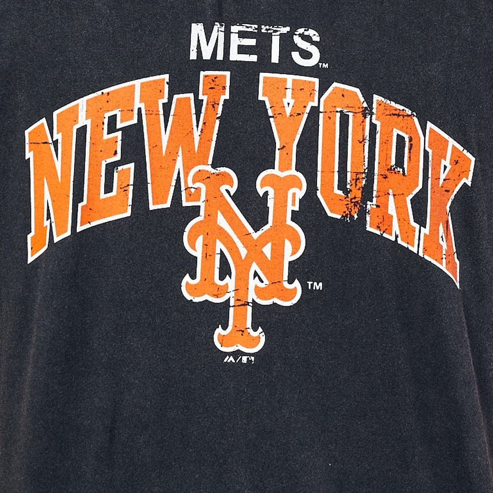 Majestic Athletic T-Shirts New York Mets Majestic MLB Acid Wash Arch Vintage T-Shirt - Faded Black